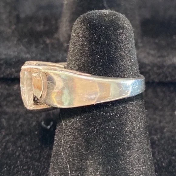 Ring Heart CZ Cubic Zirconia Size 4 Faceted Vintage Jewelry Sterling Silver Stam - Picture 3 of 16